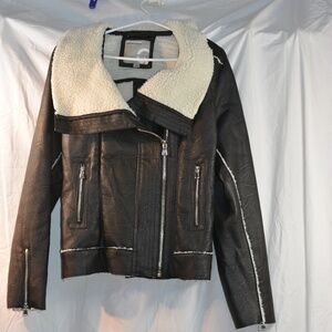 Faux Leather Bomber Jacket SZ L Warehouse One NWOT